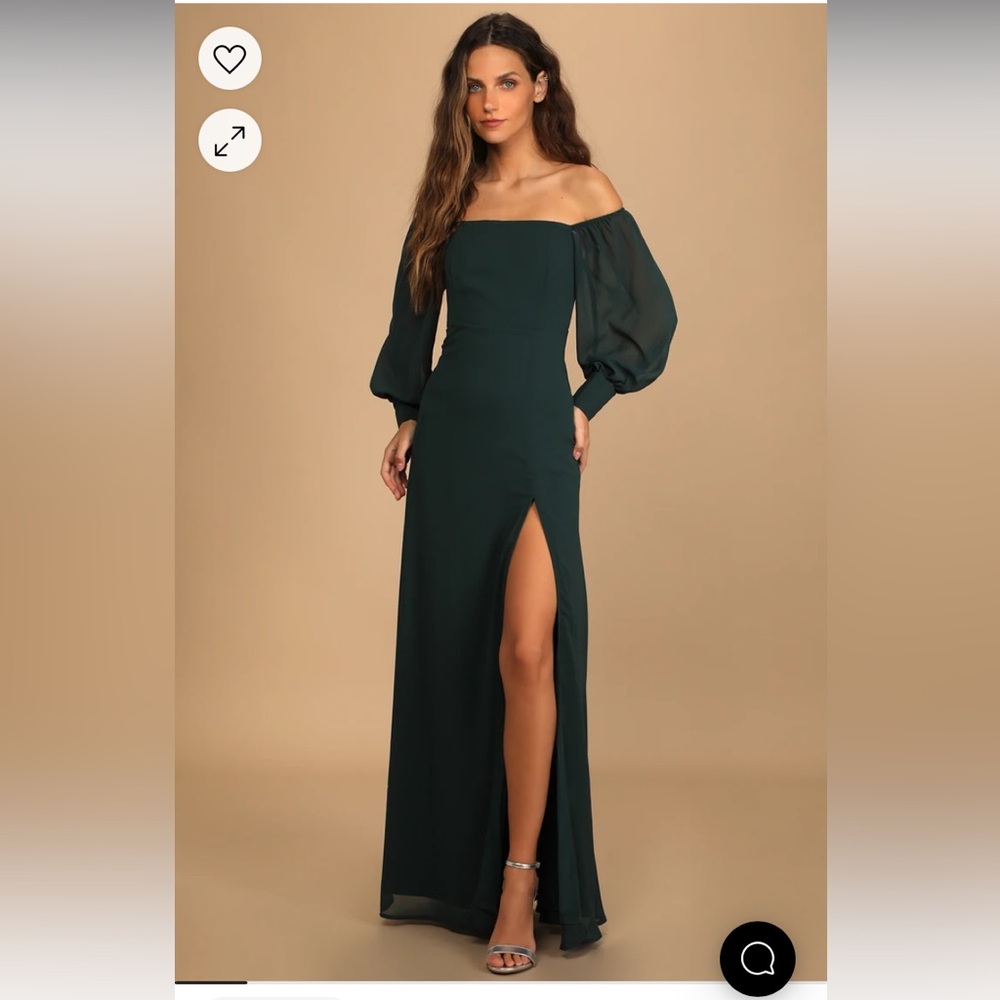 Lulus Feel the Romance Emerald Green Off-the-Shoulder Maxi Dress size small